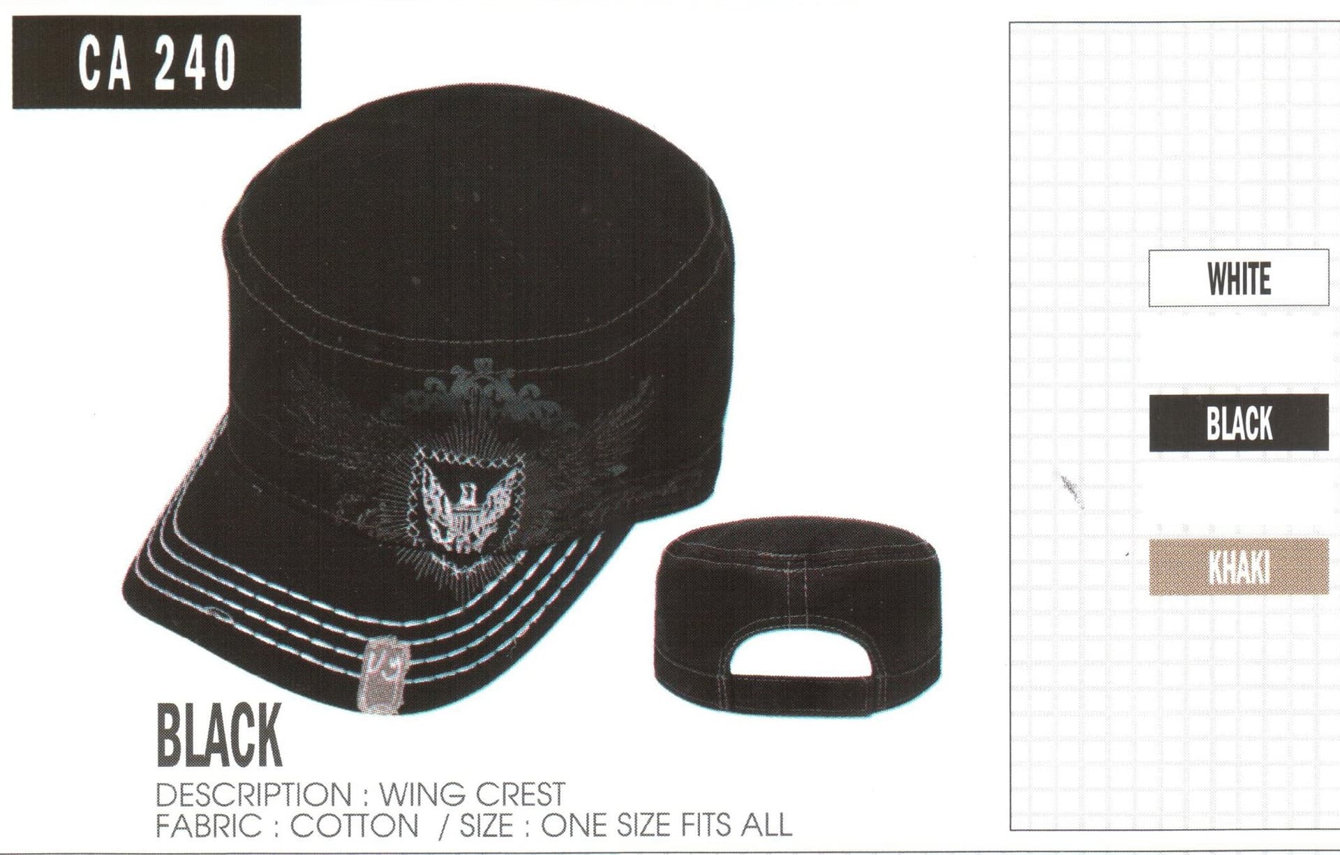 Cadet Army Caps Unique Design  ﻿Various Colors