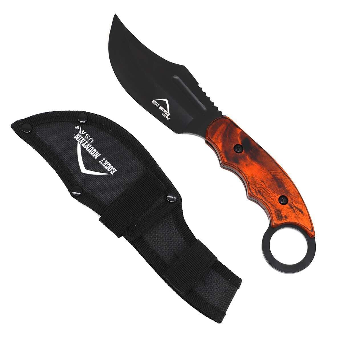4 1/2" Black Blade / Orange Handle HUNTING KNIFE