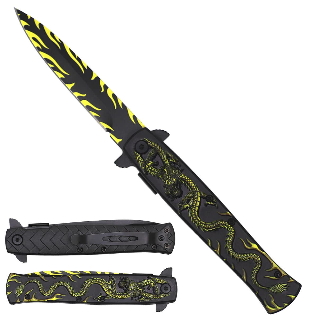 8"Pocket Knife Green Dragon Handle               3 1/2" Blade Folding knife. W/black wood design on handle