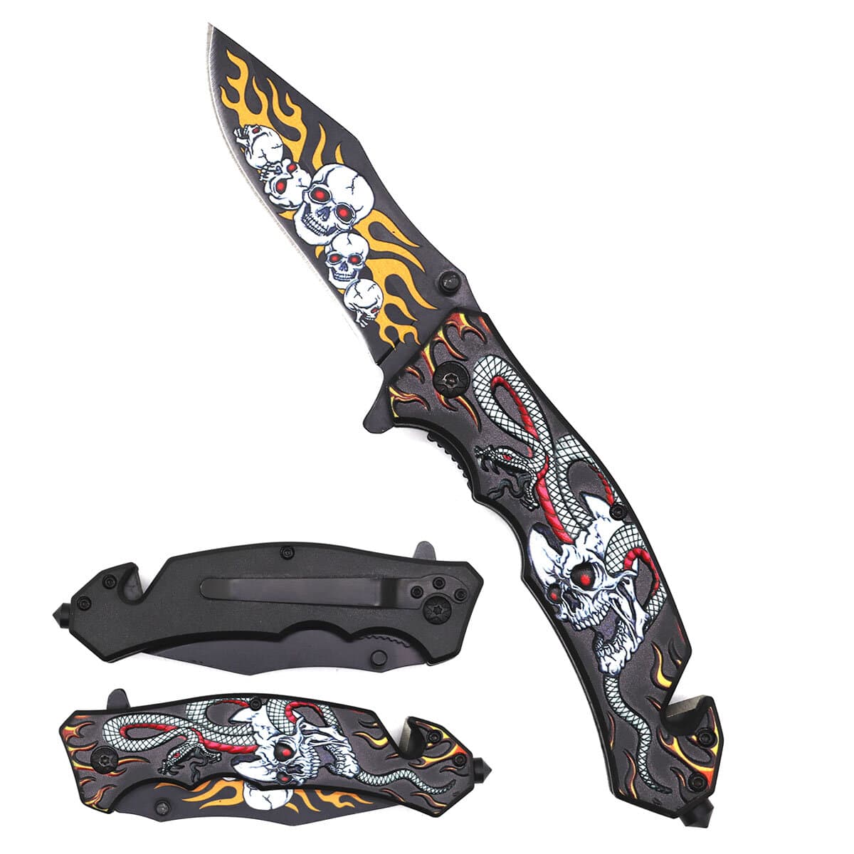 4" Blade Folding Knife with Skull Design Blade