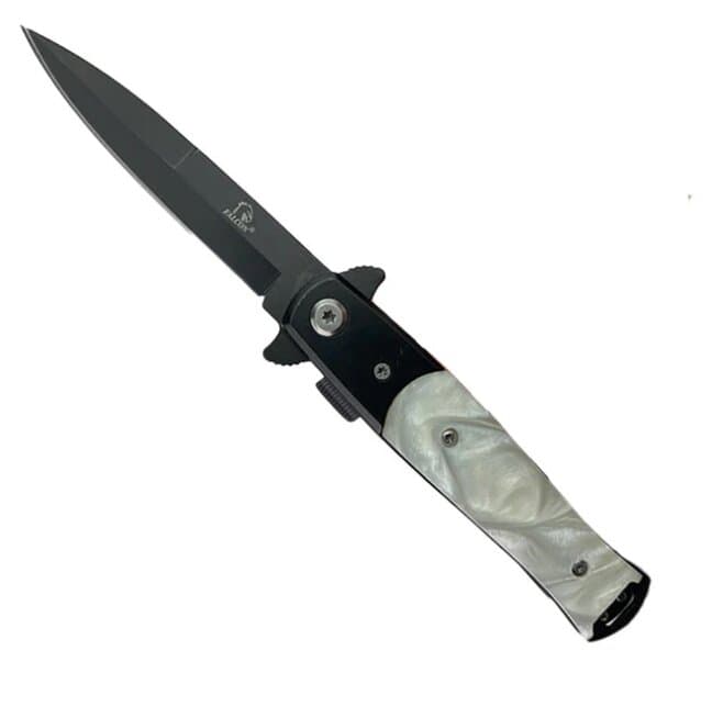 Falcon 7" Overall Pocket Knife Black w/ Faux White Marble Handle