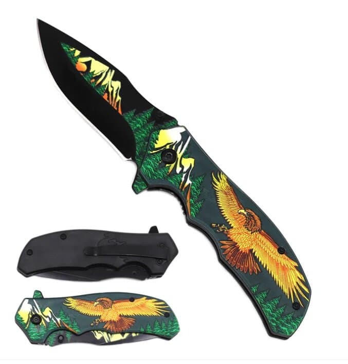 3 1/4" Black Blade                Eagle Handle w Forest