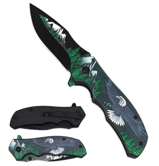3 1/4" Black Blade                Eagle Handle w Forest