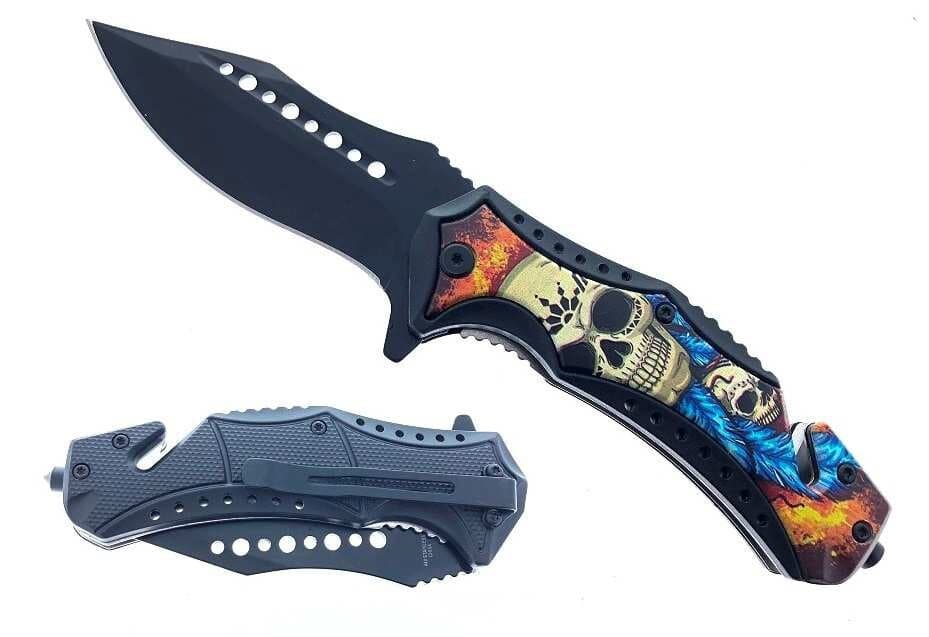 3" Black Blade 4.75" ABS Inlaid Skull ﻿3D ﻿Printing Handle