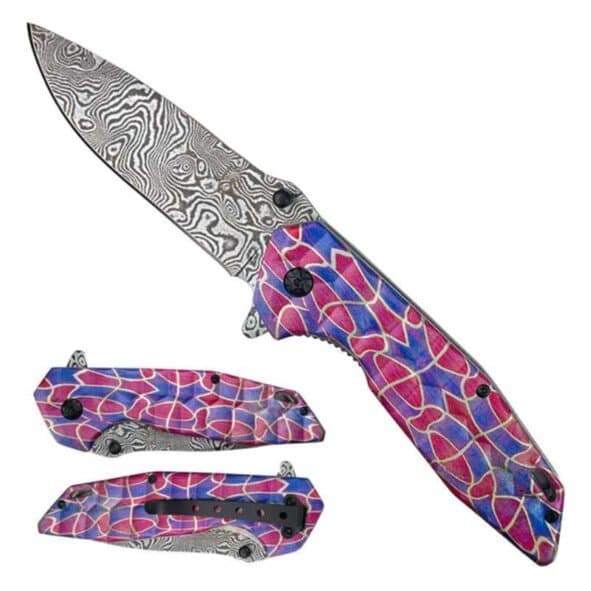 3" Black & White Print Blade Colorful Handle