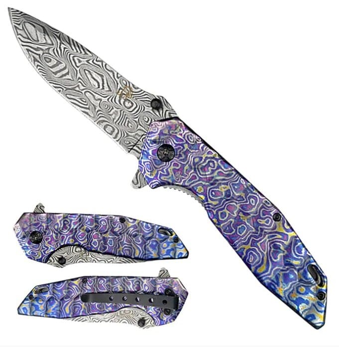 3" Black & White Print Blade Colorful Handle