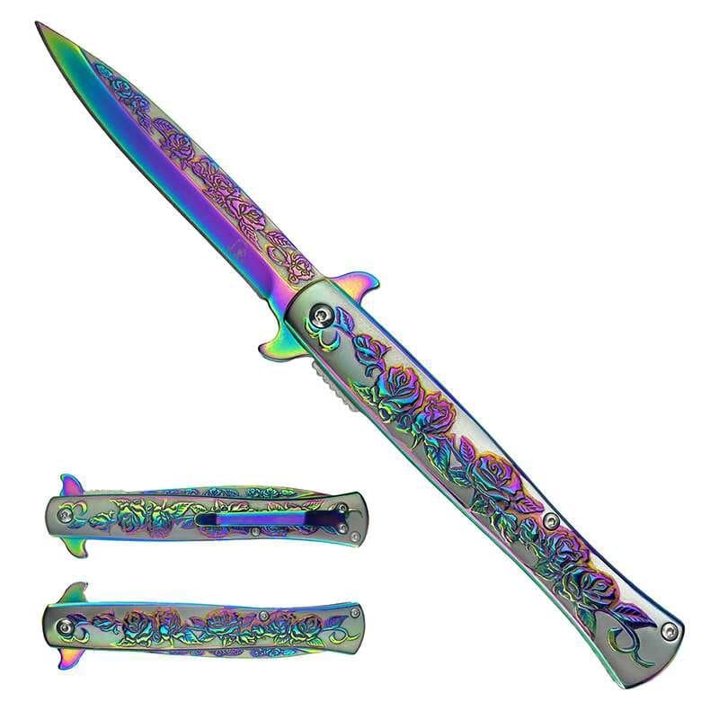 4" Rainbow Rose Blade / Rainbow Rose Handle / Pocket Knife