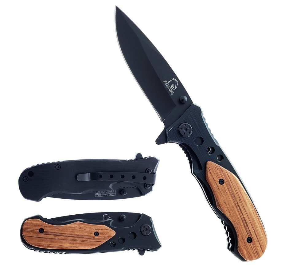 Falcon 8" Overall Pocket Knife w/ Belt Clip Black