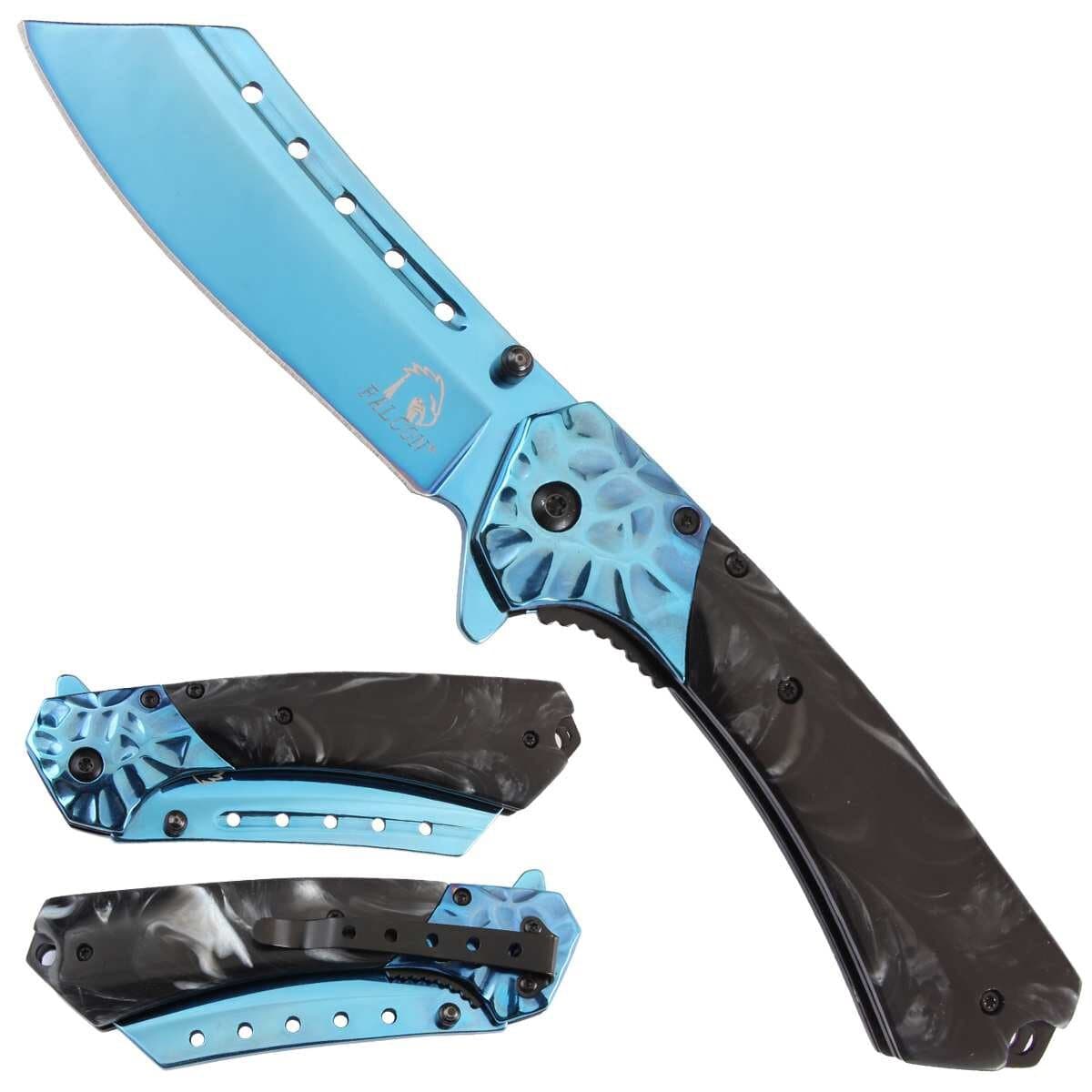 Blue Coated 440 Stainless Steel Blade Bolster Black Polyresin Handle