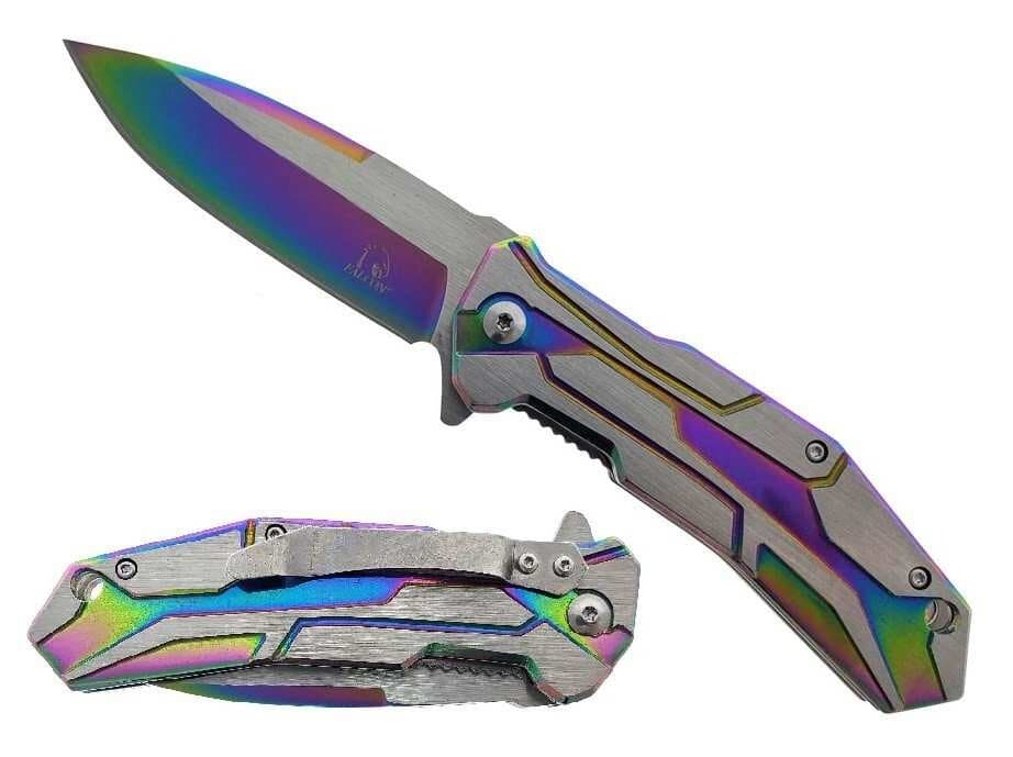 Falcon 3.5" Rainbow/Silver Blade 4.5" Aluminum Handle 8" Overall Length