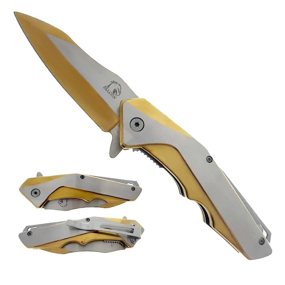 Falcon 8" Gold and Silver Pocket Knife