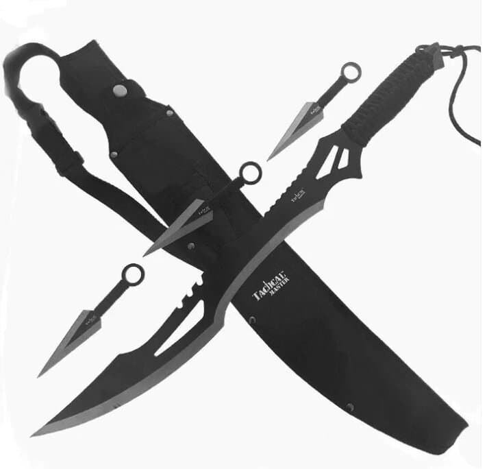 Tactical Master 26" Black Machete & Throwing Knives