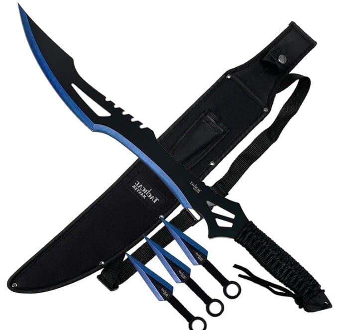 Tactical Master 26" Blue Machete & Throwing Knives