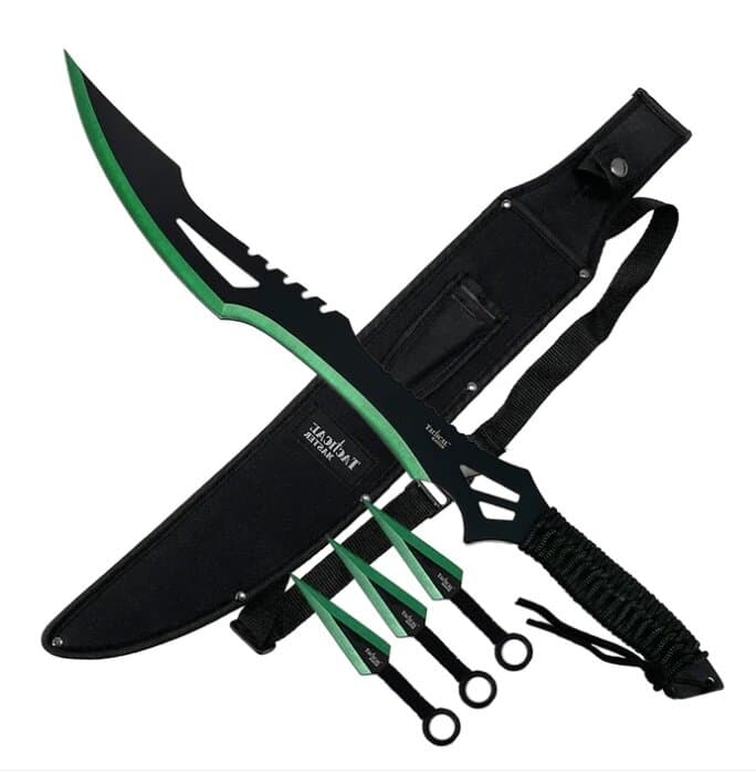Tactical Master 26" Green Machete & Throwing Knives