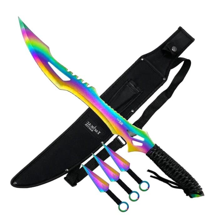 Tactical Master 26" Rainbow Machete & Throwing Knives