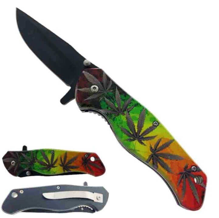 3" Blade 5" Rasta/ marijuana Handle Pocket Knife