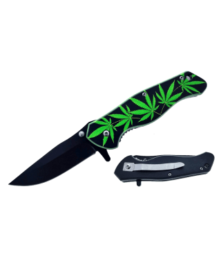 3" Blade 5" Green/ marijuana Handle